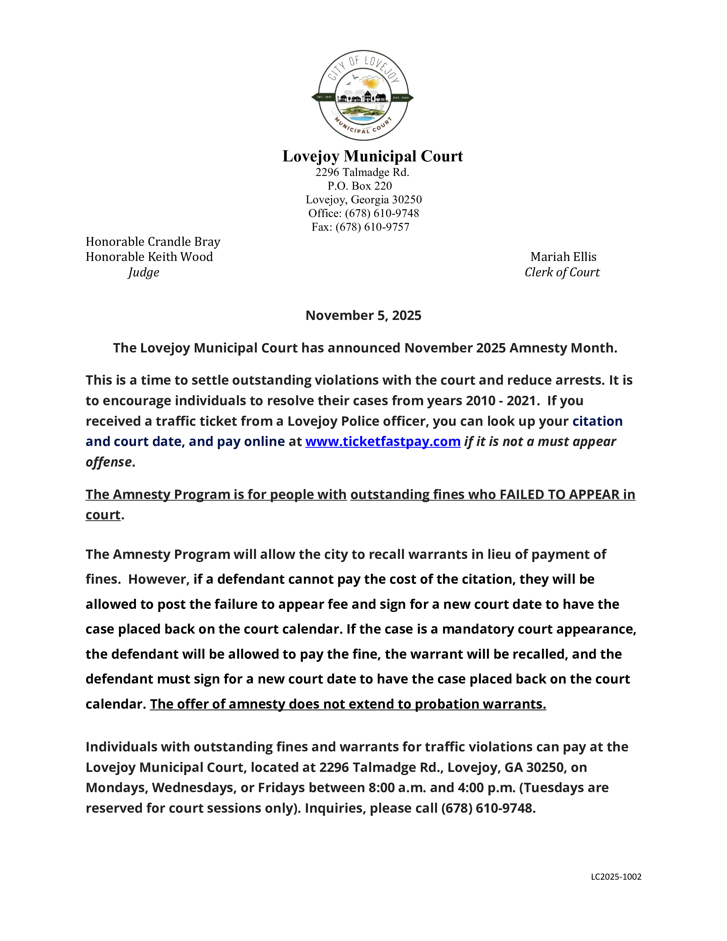 LMC AMNESTY PROGRAM 2025